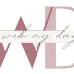 Large letters "W" and "D" in pink with the handwritten phrase "web my day" in green overlapping them on a light background.