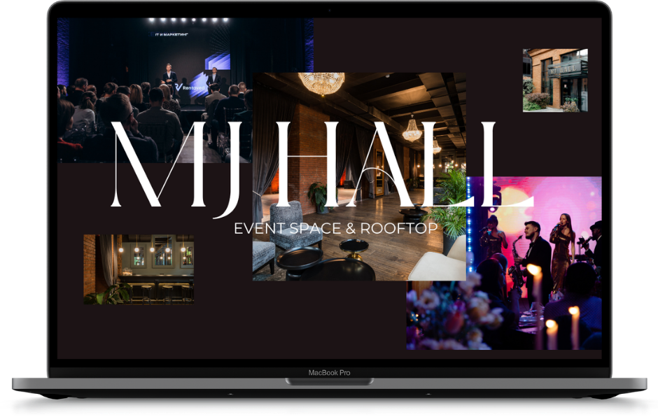 Responsive website redesign for an event venue shown on desktop, tablet, and mobile crafted by Web My Day